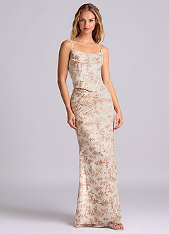 Azazie Sorrel Bridesmaid Dresses Pink Fern Floral Mermaid Corset Chiffon Dress image4