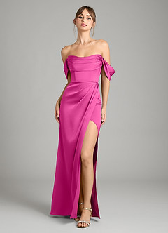 Azazie Johana Vestidos de damas de honor Vestido de Fucsia de Satén Elástico de Corte Sirena Convertible con Vestidos sin tirantes image6