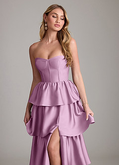 Azazie Faye Bridesmaid Dresses Wisteria A-Line Ruched Stretch Satin Dress image5