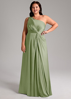 Azazie Brooke Bridesmaid Dresses Dusty Sage A-Line One Shoulder Stretch Satin Dress image12