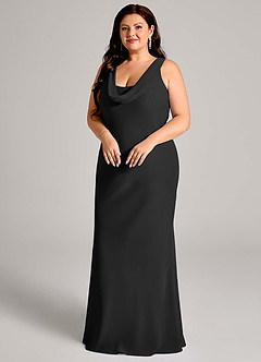 Azazie Rylina Vestidos de damas de honor Vestido de Negro de Gasa de Corte Sirena con Plisado image9