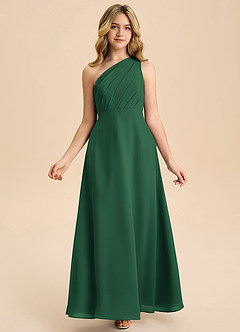 Azazie Phaedra Junior Abito A-Line in Chiffon Plissettato Verde Scuro image7