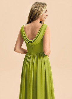 Azazie Novi Junior Lemongrass A-Line Pleated Stretch Satin Dress image5