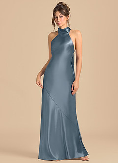 Azazie Velli Robes de demoiselle d'honneur Robe Fourreau en Satiné métallisé Col Haut Violet Crépusculaire image3