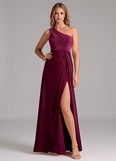 Azazie Brooke Vestidos de damas de honor Vestido de Cabernet de terciopelo de Corte en A con Hombro unilateral image3