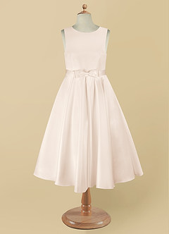 Azazie Coco Flower Girl Dresses White Alabaster A-Line Bow Matte Satin Dress image8