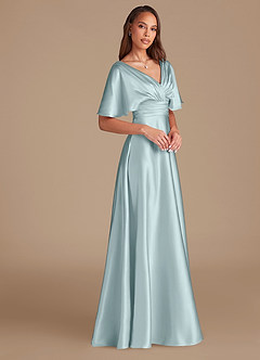 Azazie Pamela Bridesmaid Dresses Mist A-Line Pleated Metallic Satin Dress image3