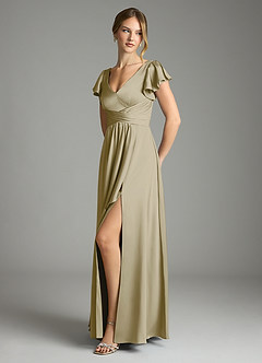 Azazie Omari Bridesmaid Dresses Moss Green A-Line Stretch Satin Dress image4