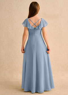 Azazie Nari Junior Formal vestidos de niña de las flores Vestido de Azul Polvoriento de Gasa de Corte en A con Con mangas image7