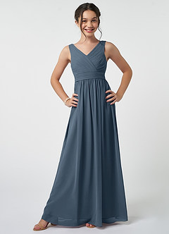 Azazie Kora Junior Neptune A-Line Pleated Chiffon Dress image1