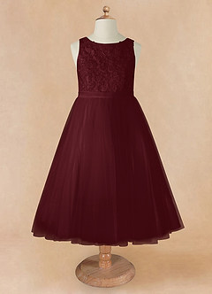 Azazie Calla Flower Girl Dresses Cabernet Ball-Gown Lace Tulle Dress image7