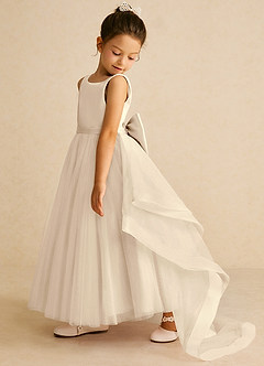 Azazie Pumpkin Flower Girl Dresses Champagne A-Line Convertible Tulle Dress image4