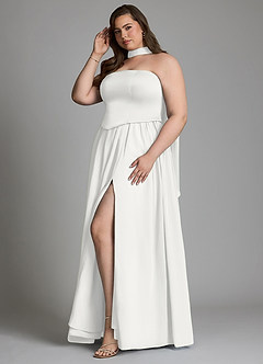Azazie Cadence Bridesmaid Dresses White A-Line Corset Stretch Satin Convertible Dress image10