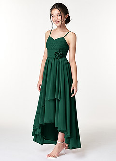 Azazie Catalina Junior Emerald A-Line Ruched Chiffon Dress image3