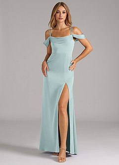 Azazie Callan Brautjungfernkleider Wandelbar A-Linie Plissee Stretch-Satin Kleid Nebel image3