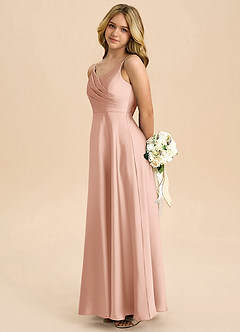 Azazie Bug Junior Robe Trapèze en Satin extensible Plissée Or Rose image7