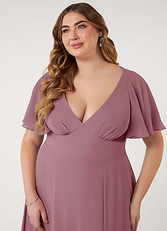 Azazie Kimber Bridesmaid Dresses Vintage Mauve A-Line Flounce Sleeve Chiffon Dress image13
