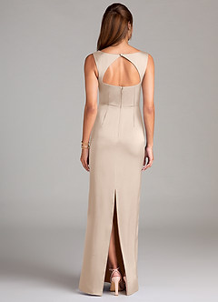 Azazie Flori Bridesmaid Dresses White Alabaster Sheath Side Slit Stretch Satin Dress image2
