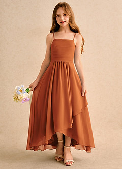 Azazie Twilight Dance Girls Formal Flower Girl Dresses Cinnamon A-Line Pleated Chiffon Dress image4