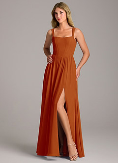 Azazie Rosaline Vestidos de damas de honor Vestido de Pimenton de Gasa de Corte en A con Corte Lateral image5