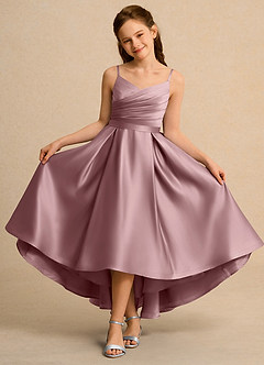 Azazie Sweets Girl Jurken voor bloemenmeisjes A-Lijn Jurk van Mat Satijn Geplooid Stoffige Roos image4