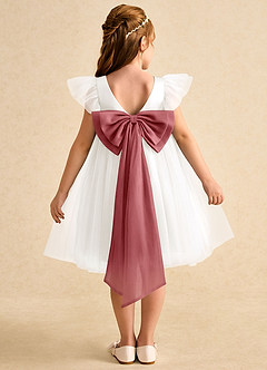 Azazie Munchkin Blumenmädchenkleider A-Linie Schleifen Tüll Kleid Elfenbein Antikrosa image1
