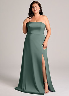 Azazie Wren Brudtärnklänningar Klä av A-Linje i Stretch Satin Axelbandslös Havsmossa Konvertibel image8