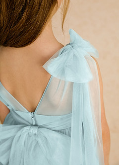 Azazie Dori Robe Demoiselle D'honneur Fillette Robe Trapèze en Tulle Rayé Brume image8