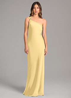 Azazie Monroe Vestidos de madrinha de casamento Vestido Manteiga de Cetim elástico de sereia com Ombro Único image4
