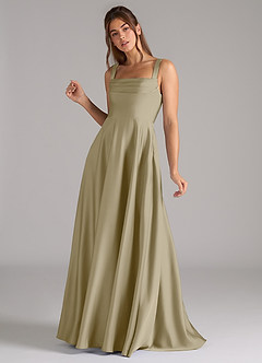Azazie Shaude Bridesmaid Dresses Moss Green A-Line Pleated Stretch Satin Dress image5