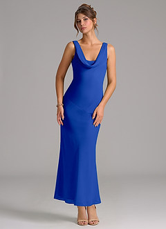 Azazie Rylina Robes de demoiselle d'honneur Robe Sirène en Mousseline de soie Plissée Bleu Roi image1