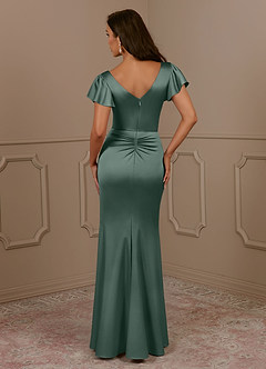 Azazie Roya Mother of the Bride Dresses Sea Moss Mermaid V-Neck Pleated Stretch Satin Dress image4