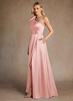 Azazie Easton Mother of the Bride Dresses Powder Pink A-Line One Shoulder Stretch Satin Dress image2