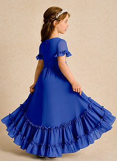 Azazie Kass Flower Girl Dresses Royal Blue A-Line Pleated Chiffon Dress image6