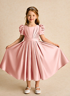 Azazie Miriam Blumenmädchenkleider Ballkleid Plissee Matte Satin Kleid Rosettenrosa image5