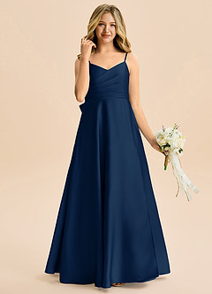 Azazie Rumi Junior Linia A Pofałdowany Satyna elastyczna Długość podłogi Młodsza druhna Sukienka image4