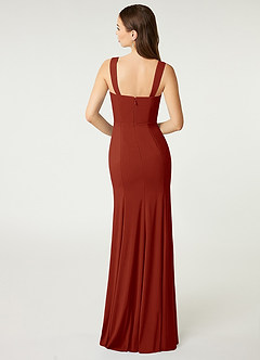 Azazie Alara Bridesmaid Dresses Rust Sheath Side Slit Stretch Chiffon Dress image2