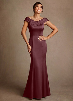 Azazie Aberdeen Mother of the Bride Dresses Sangria Sheath Pleated Stretch Satin Dress image1