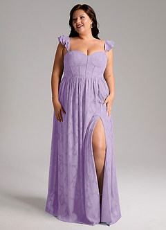 Azazie Denisse Bridesmaid Dresses Lilac A-Line Ruched Floral Burnout Dress image9