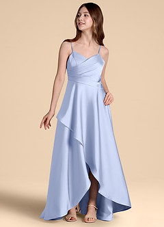 Azazie Prisha Junior Robe Trapèze en Satin extensible Plissée Eis image4