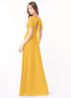 Azazie Kimber Bridesmaid Dresses Marigold A-Line Flounce Sleeve Chiffon Dress image4