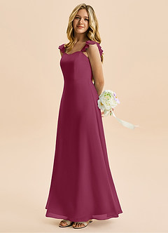 Azazie Mavie Junior Mulberry A-Line Ruched Chiffon Dress image3