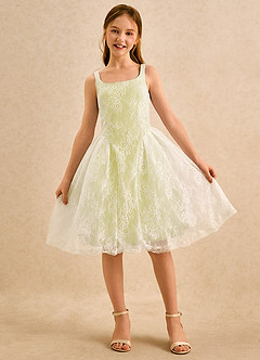 Azazie Cubbie Girls Formal Abiti da Ragazza di Fiori Abito A-Line in Pizzo Sorbetto Al Limone image4