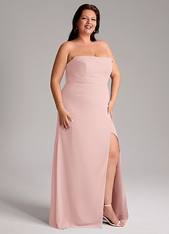 Azazie Leonis Bridesmaid Dresses Powder Pink Sheath Strapless Chiffon Convertible Dress image14