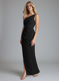 Azazie Sianni Final Sale Black Sheath One Shoulder Chiffon Dress image4