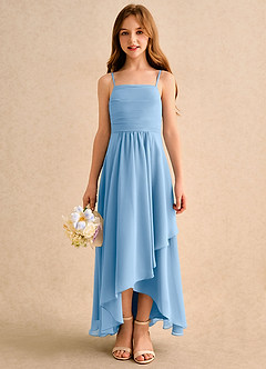 Azazie Twilight Dance Girls Formal Blumenmädchenkleider A-Linie Plissee Chiffon Kleid Puderblau image3