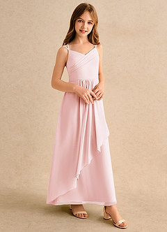 Azazie Zaida Junior Formal Sukienki dla dziewczynek sypiących kwiaty Linia A Pofałdowany Szyfon Długość kostki Sukienka image5