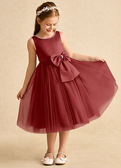 Azazie Twinsie Flower Girl Dresses Rust A-Line Bow Tulle Dress image5