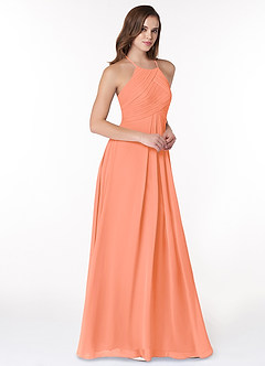 Azazie Ginger Bridesmaid Dresses Sunset A-Line Halter Pleated Chiffon Dress image6