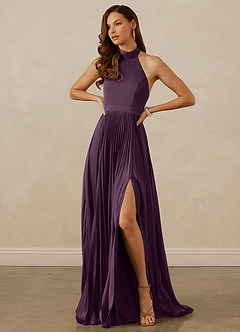 Christian Siriano Bridal for Azazie 1007 Bridesmaid Dresses Plum A-Line Pleated Stretch Satin Dress image4